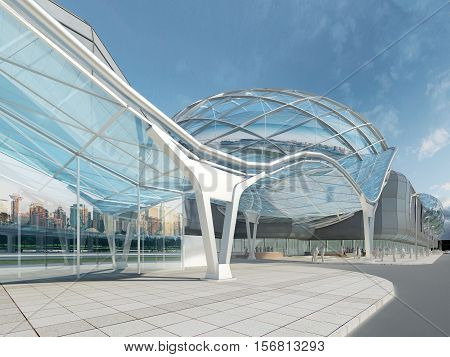 Futuristic Modern Design Mega Mall Glass And Steel.