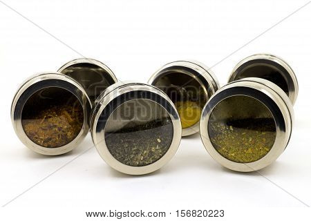 Set of spices on a white background closeup