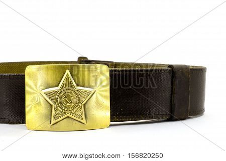Military belt close-up on a white background