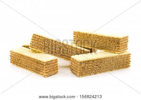 Chocolate wafers on a white background closeup