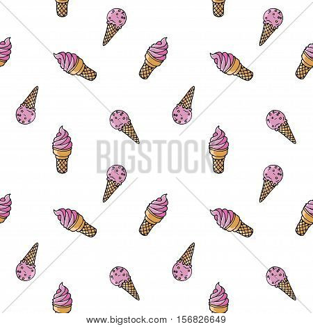 Colorful hand drawn vector ice cream seamless pattern.