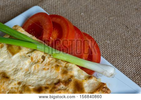 Moussaka - a traditional Balkan specialty with minced meat and potatoes