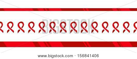 World AIDS Day, 1st December, template. Red ribbon, hand drawn design element with seamless side border. Isolated on white