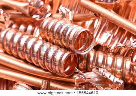 Copper scrap for recycling with little closeup