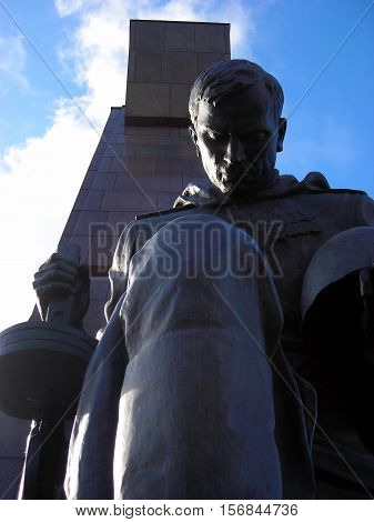 Soviet soldier at the Soviet Monument at Treptower Garden Berlin Germany.