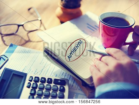 Authentic Genuine Proof Real True Veritable Concept