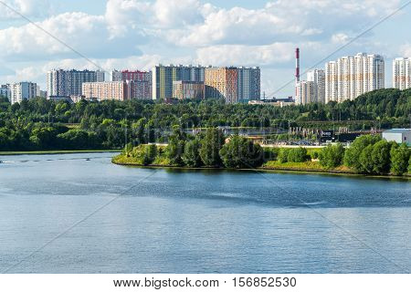 Moscow, Russia - July 09.2016 Mitino view from the river