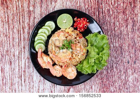 Fried Rice With Shrimp Call Khao Pad Kong In Thai