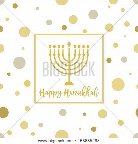 Candles on Seamless Golden Background. Happy Hanukkah Sign. Vector Ilustation