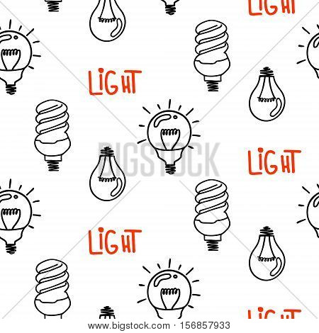 Lamp light bulb hand drawn seamless pattern design. Light bulbs icon. Concept of big ideas inspiration, innovation.  Isolated. Vector illustration.  Idea symbol. Vector. sketch. Hand-drawn doodle sign