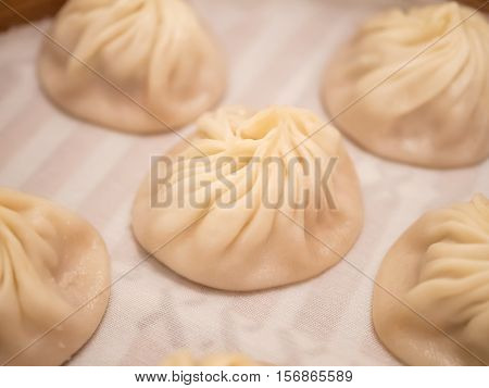 Closeup of Xiao Long Bao Streamed Pork Dumplings Taiwan food (Selective Focus)