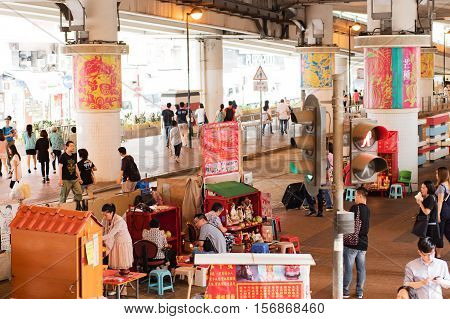 Hong Kong - October 17, 2016: Small souvenirs market in the center of HongKong