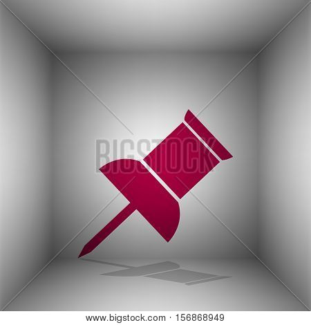 Pin Push Sign. Bordo Icon With Shadow In The Room.