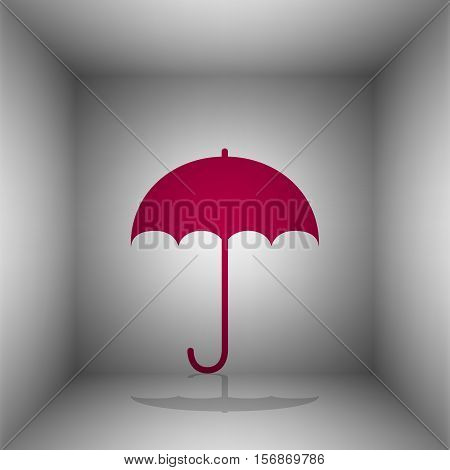 Umbrella Sign Icon. Rain Protection Symbol. Flat Design Style. Bordo Icon With Shadow In The Room.