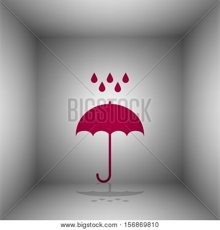 Umbrella With Water Drops. Rain Protection Symbol. Flat Design Style. Bordo Icon With Shadow In The
