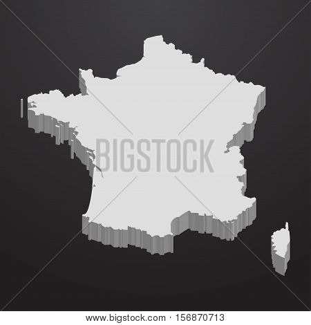 France map in gray on a black background 3d