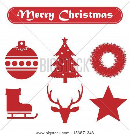Set of Christmas icons on a white background with ribbon