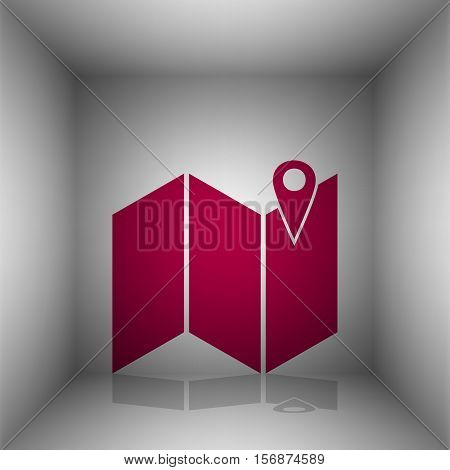 Pin On The Map. Bordo Icon With Shadow In The Room.