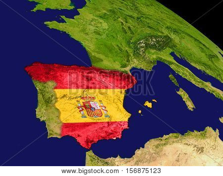 Spain With Flag On Earth