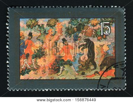 USSR - CIRCA 1982: A post stamp printed in the USSR shows paint by Kotyagin Parable of the two peasants circa 1982