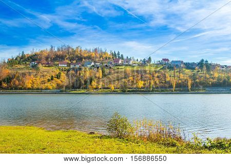Beautiful town of Fuzine on Lake Bajer, Gorski kotar, Croatia, in autumn