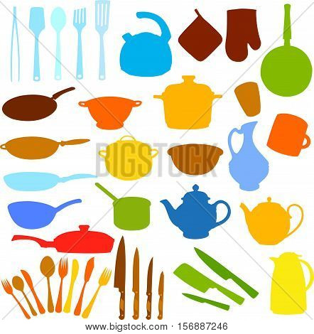 Vector silhouettes of kitchen appliances on a white background