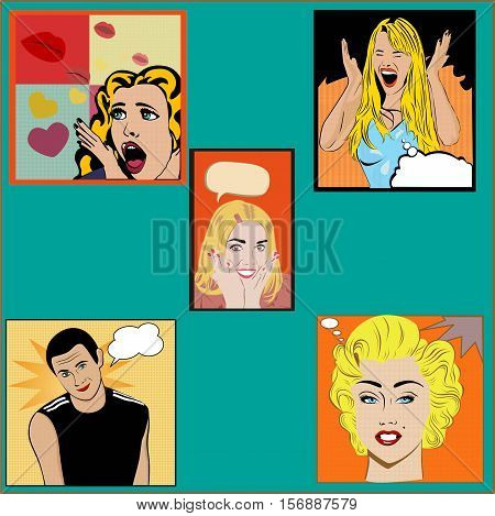 A set of portraits in a pop art style