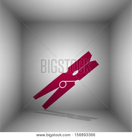 Clothes Peg Sign. Bordo Icon With Shadow In The Room.