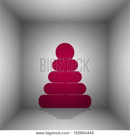 Pyramid Sign Illustration. Bordo Icon With Shadow In The Room.