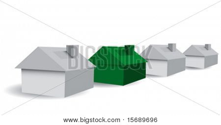 矢量房屋概念-3 白和一个绿房子