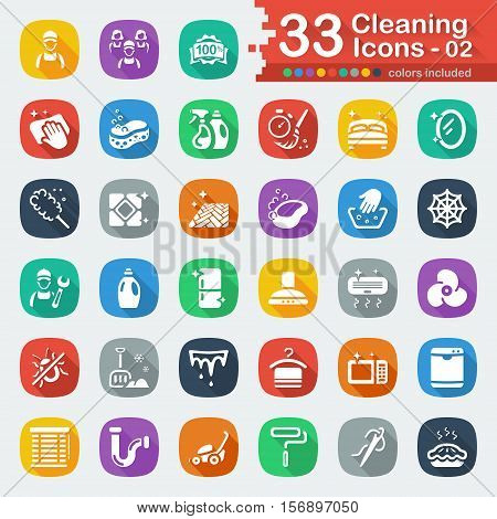 White flat cleaning services icons for web and mobile