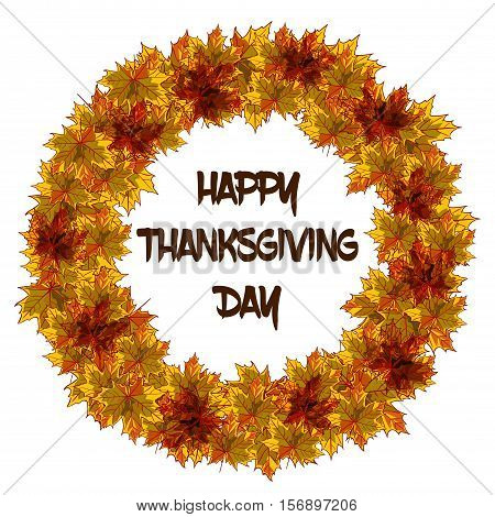 Leaves wreath for Thanksgiving day invitation, postcard, banner