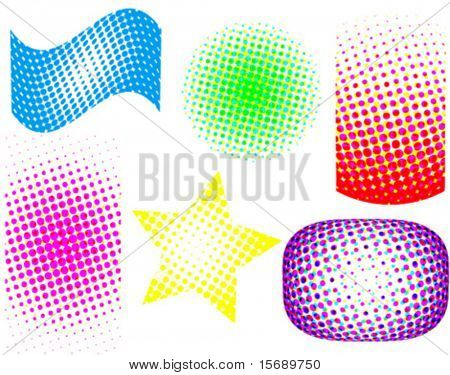 Zes vector illustraties met een halftoonpatroon