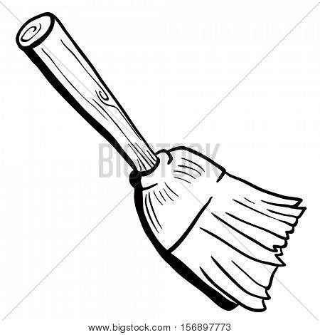 black and white broom cartoon illustration