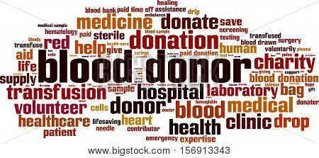 Blood donor word cloud concept. Vector illustration