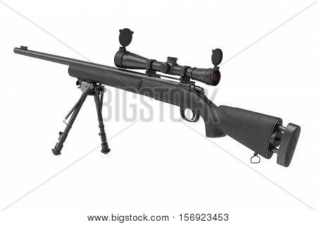 Rifle sniper firearm gun with bipod. 3D rendering