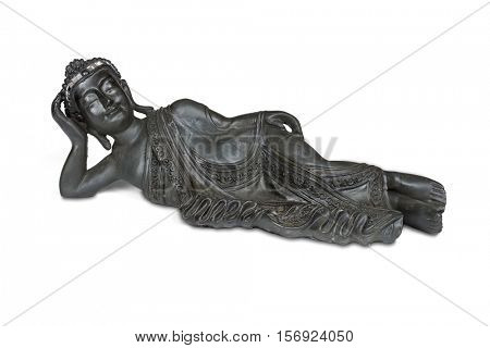 Lying stone buddha statue isolated over white with clipping path.
