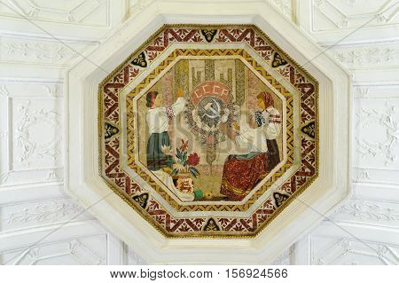 MOSCOW - NOVEMBER 14: Mosaic at Belorusskaya station on November 14 2016 in Moscow Metro. Belorusskaya station is on Koltsevaya Line of Moscow Metro.