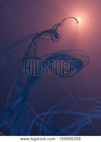Abstract 3d rendering trail trace effect with glowing ball at the top