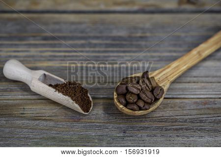 Beautiful Little Wooden Spoon With Coffee On  Background
