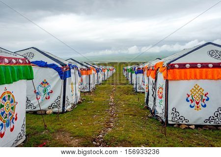 Yurt Camp By Qinghai Lake, China