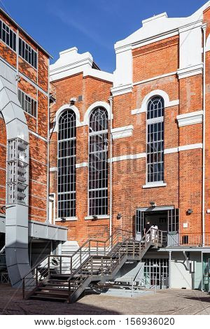 Lisbon, Portugal. October 31, 2016: Entrance of the Central Tejo, the early 20th century power plant converted into Electricity Museum