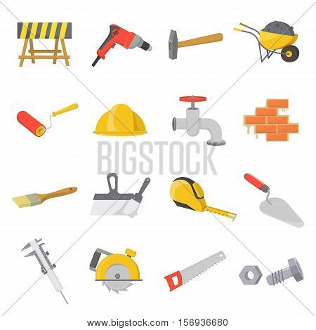Build and repair set icons in cartoon style. Big collection of build and repair vector symbol stock