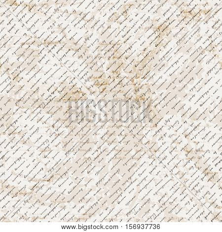 Vector seamless pattern with a hand-written Latin text on the old dirty paper. Lorem Ipsum