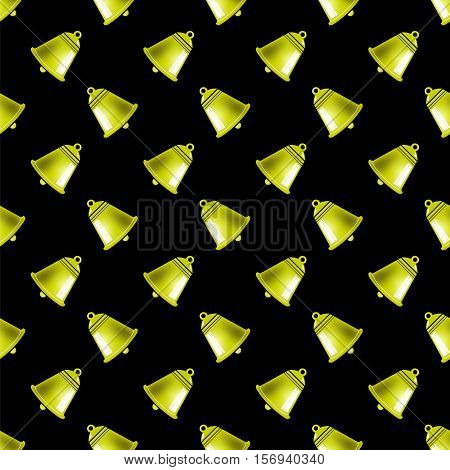 Retro Yellow School Bell Seamless Pattern on Black Background.