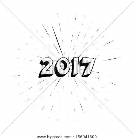Happy new year 2017 with vintage sun star burst frame. Holiday concept vector background