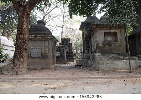 KOLKATA, INDIA - FEBRUARY 08: Kolkata Park Street Cemetery, inaugurated 1767, on February 08, 2016 in Kolkata, India.