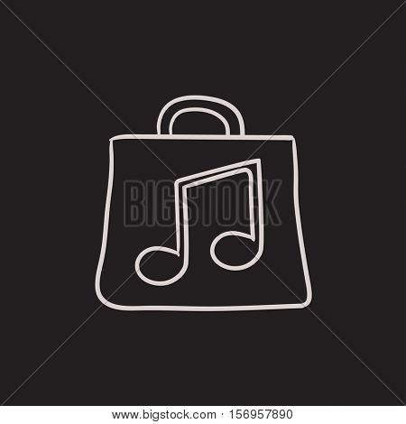 Bag with music note vector sketch icon isolated on background. Hand drawn Bag with music note icon. Bag with music note sketch icon for infographic, website or app.