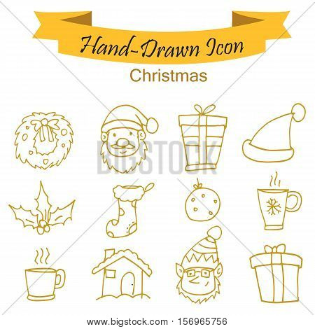 Yellow Christmas icons vector illustration collection stock