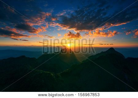 Mountain sunset sky Doi Luang Chiang Dao Thailand.